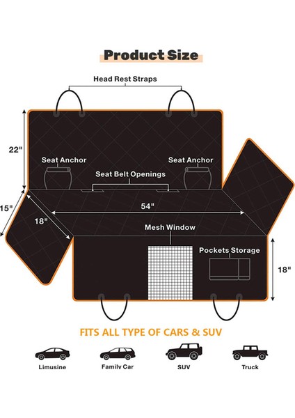 Evcil Hayvanlar İçin Arka Koltuk Kılıfı - Siyah (Yurt Dışından)