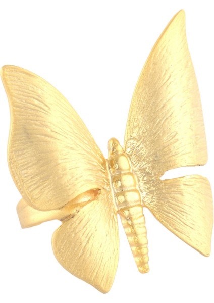 Kadın Mat Altın Renk Kaplama Ayarlanabilir Büyük Kelebek Yüzük fırsatları