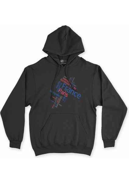 Cix Fransa Şehir Isimli Siyah Kapşonlu Sweatshirt Hoodie