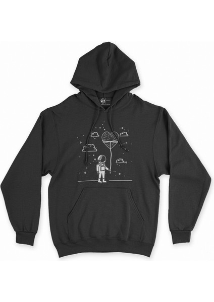 Cix Aşık Astronot Siyah Kapşonlu Sweatshirt Hoodie