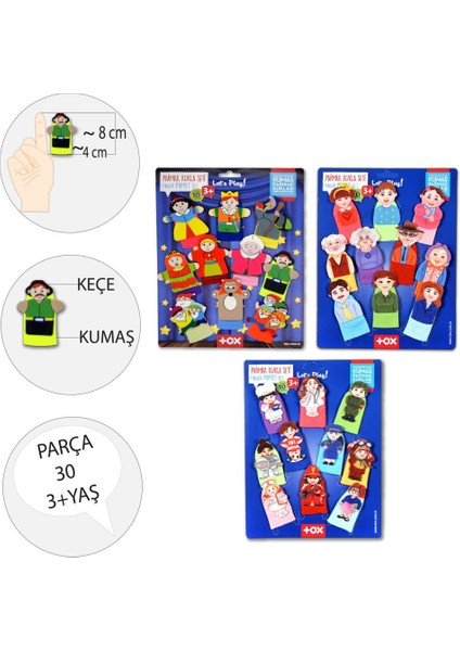 3 Set - 30 Parça Masal Kahramanları Aile Bireyleri ve Meslekler Parmak Kukla