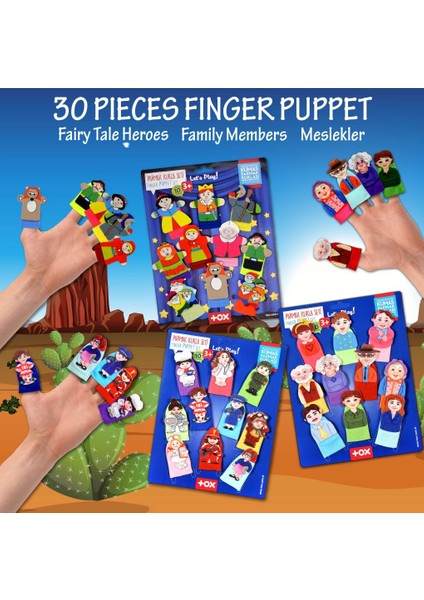 3 Set - 30 Parça Masal Kahramanları Aile Bireyleri ve Meslekler Parmak Kukla