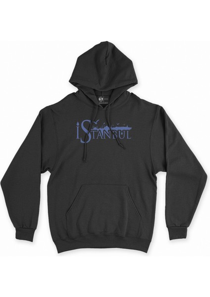 Cix Mavi Istanbul Yazılı Siyah Kapşonlu Sweatshirt Hoodie