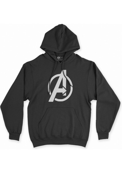 Cix Beyaz Avengers Logolu Siyah Kapşonlu Sweatshirt Hoodie