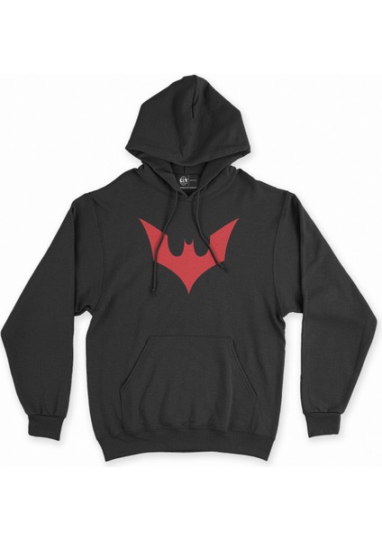 Cix Kırmızı Batman Logolu Siyah Kapşonlu Sweatshirt Hoodie