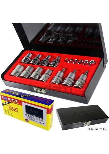 RC9018 Torx 1/2"- 1/4" Lokma Set Takımı Çantalı 18 Parça