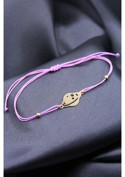 925 Ayar Gümüş Rose Satürn Lila Makrome Bileklik