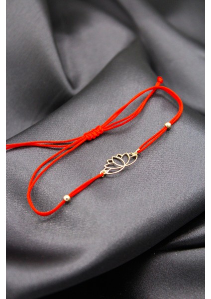 925 Ayar Gümüş Rose Sade Lotus Kırmızı Makrome Bileklik