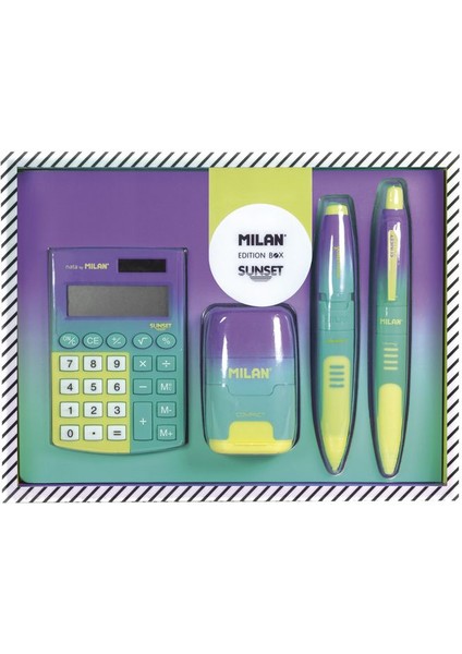 6350SNY Compact Sunset Kare 4lü Yeşil-Sarı Hesap Makineli Hediye Set