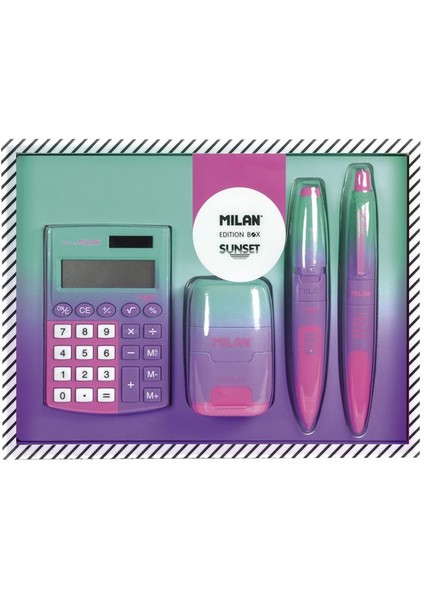 6350SN Compact Sunset Kare 4lü Pembe-Yeşilhesap Makineli Hediye Set