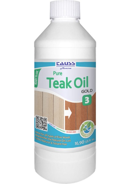 Marine Teak Oıl / Gold (Solventsiz Natürel Tik Yağı) 500 ml ve uygulama süngeri