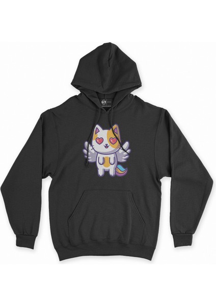 Cix Unicorn Kedi Siyah Kapşonlu Sweatshirt Hoodie