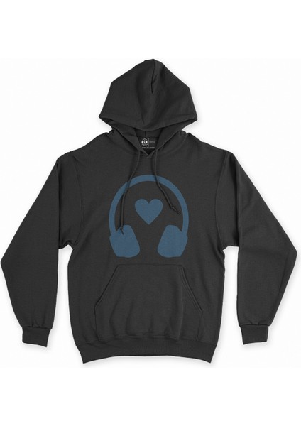 Cix Kulaklıklı Müzik Aşkı Siyah Kapşonlu Sweatshirt Hoodie
