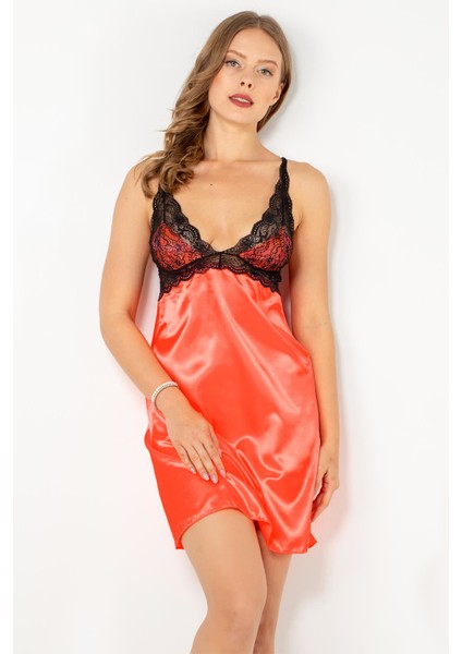 Dantelli Saten Gecelik Takım