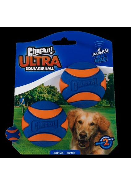 ! Ultra Squeaker 2'li Sesli Köpek Oyun Topu (Orta Boy)