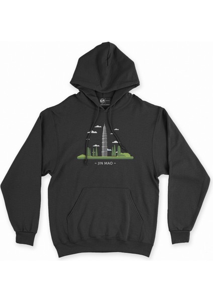 Cix Jin Mao Kulesi Siyah Kapşonlu Sweatshirt Hoodie