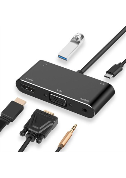 USB Type-C HDMI VGA 5'i 1 Arada Adaptör (Yurt Dışından)