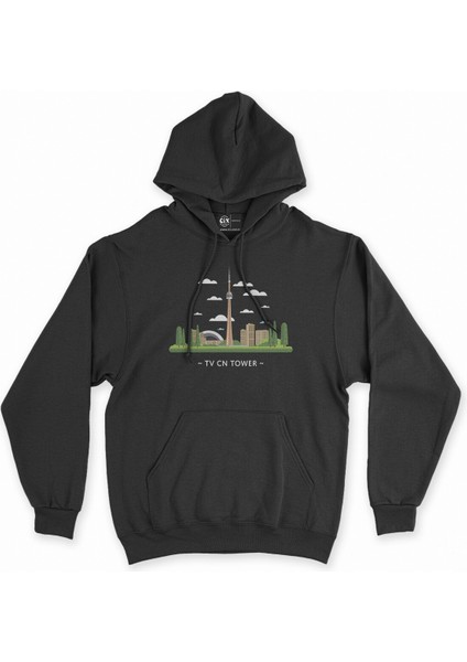 Cix Kanada Cn Kulesi Siyah Kapşonlu Sweatshirt Hoodie