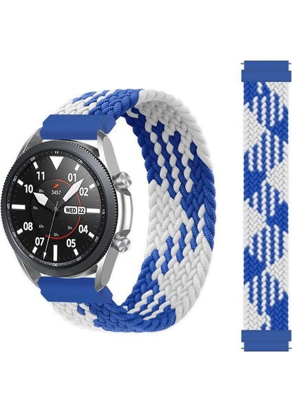 Samsung Galaxy Watch3 İçin Iki Renkli Naylon Kordonlu Saat 45 mm 145 mm Mavi - Beyaz (Yurt Dışından)