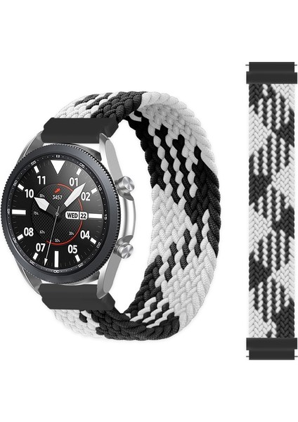 Samsung Galaxy Watch3 İçin Iki Renkli Naylon Kordonlu Saat 45 mm 145 mm Siyah - Beyaz (Yurt Dışından)