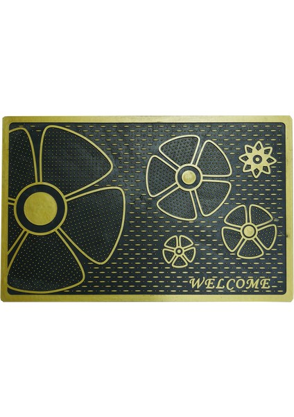 Welcome Yazılı Çiçek Desenli Kauçuk Kapı Önü Paspası