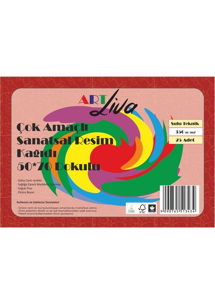 Dokulu Sulu Teknik Sanatsal Resim Kağıdı 50 x 70 cm 350 Gram 25 Yaprak