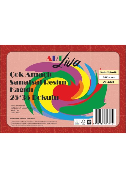 Dokulu Sulu Teknik Sanatsal Resim Kağıdı 25 x 35 cm 350 Gram 25 Yaprak