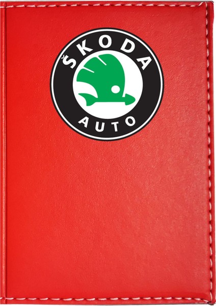 Skoda Logolu Kırmızı Ruhsat Kabı