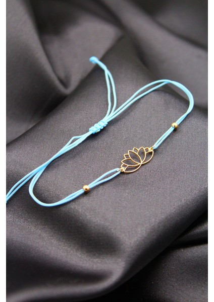 925 Ayar Gümüş Rose Sade Lotus Turkuaz Makrome Bileklik