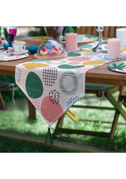 6+1'li Tropik Yaprak Pastel Çizimler Supla Runner Seti modelleri
