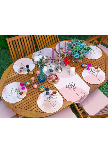 6+1'li Pembe Pastel Renkli Gül Tasarımlı Supla Runner Seti fiyatları