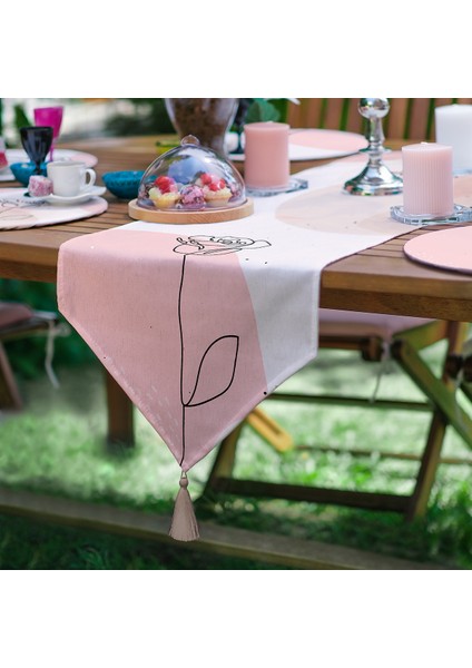 6+1'li Pembe Pastel Renkli Gül Tasarımlı Supla Runner Seti modelleri