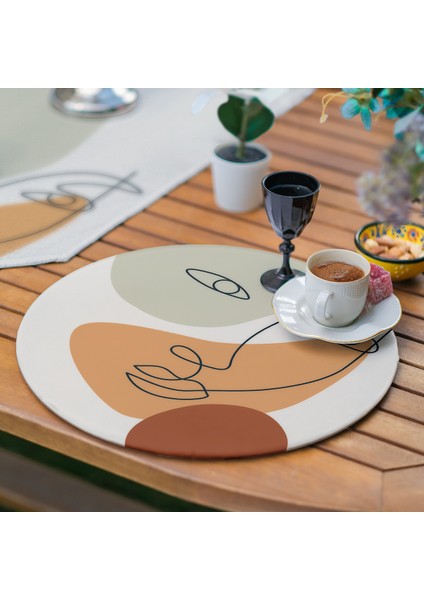 6+1'li Kahve Soft Renkli Onedraw Özel Tasarım Supla Runner Seti