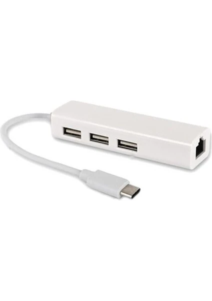 Type-C USB 3.1 To Ethernet Lan Adaptör + 3 Port USB 2.0 Hub