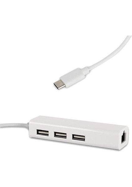 Type-C USB 3.1 To Ethernet Lan Adaptör + 3 Port USB 2.0 Hub