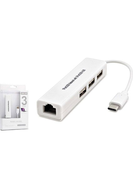 Type-C USB 3.1 To Ethernet Lan Adaptör + 3 Port USB 2.0 Hub