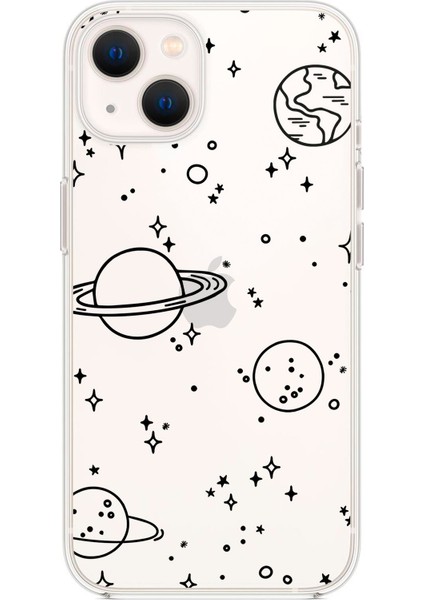 Apple iPhone 13 Galaxy Desenli Premium Silikonlu Şeffaf Telefon Kılıfı