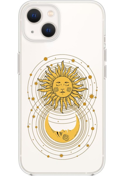 Apple iPhone 13 Moon And Sun Desenli Premium Silikonlu Şeffaf Telefon Kılıfı