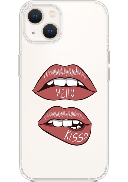Apple iPhone 13 Hello Kiss Desenli Premium Silikonlu Şeffaf Telefon Kılıfı
