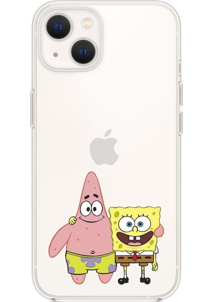 Apple iPhone 13 Sünger Bob & Patrickstar Desenli Premium Silikonlu Şeffaf Telefon Kılıfı
