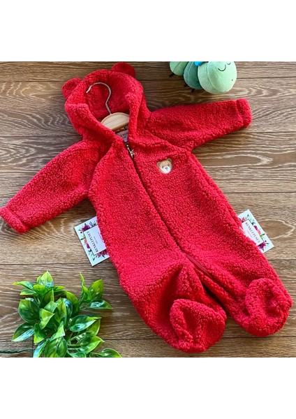 Peluş Polar Bebek Tulum Wellsoft Ayı Kırmızı