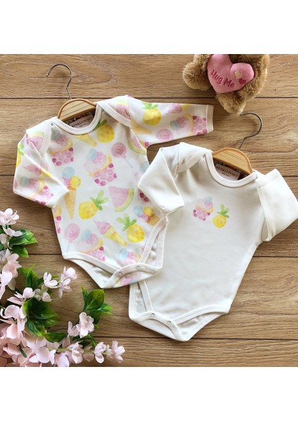 2'li Penye Bebek Uzun Kollu Body Zıbın Takım Cupcake
