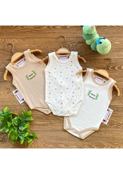 3'lü Penye Bebek Askılı Body Zıbın Takım Puan Kahverengi Pembe