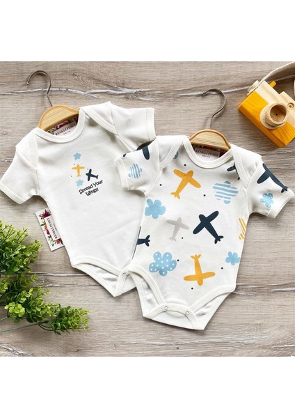 2'li Penye Bebek Kısa Kollu Body Zıbın Takım Uçak