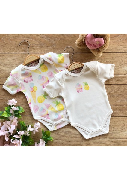 2'li Penye Bebek Kısa Kollu Body Zıbın Takım Cupcake