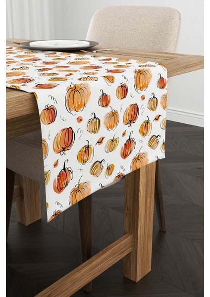 Turuncu Halloween Balkabağı Desenli Dijital Baskılı Runner CGH753-RN