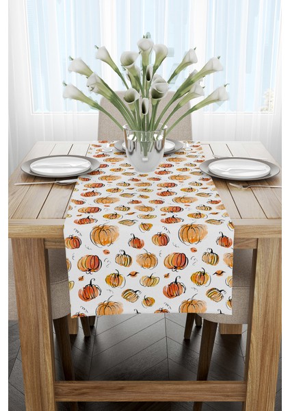 Turuncu Halloween Balkabağı Desenli Dijital Baskılı Runner CGH753-RN fiyatları