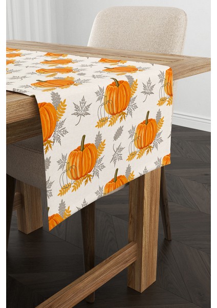 Turuncu Halloween Balkabağı Desenli Dijital Baskılı Runner CGH759-RN