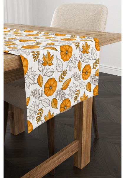 Turuncu Halloween Balkabağı Desenli Dijital Baskılı Runner CGH760-RN