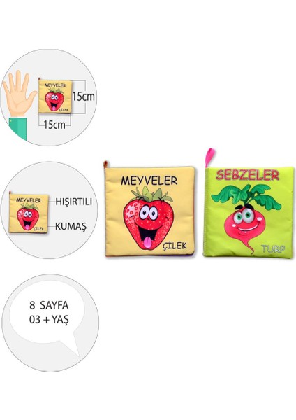 2 Kitap Tox Sebzeler ve Meyveler Kumaş Sessiz Kitap T113/T49 - Bez Kitap , Eğitici Oyuncak , Yumuşak ve Hışırtılı modelleri